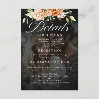 Boho Floral Sinaasappel en Blush Pink Wedding Informatiekaartje