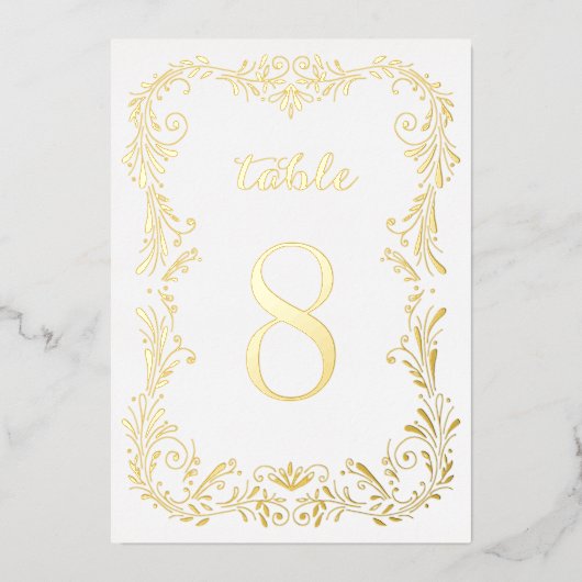 Boho floral sketch border-nummers folie uitnodiging (Voorkant)