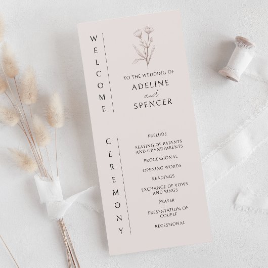 Boho Floral Sketch Modern Photo Wedding Programme