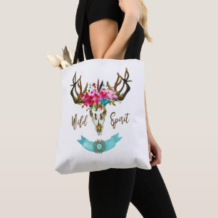 Boho Floral Skull Bohemian Flower Hippie Gift Bull Draagtas