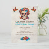 Boho Floral Skull Dia de Muertos Invitations (Debout devant)