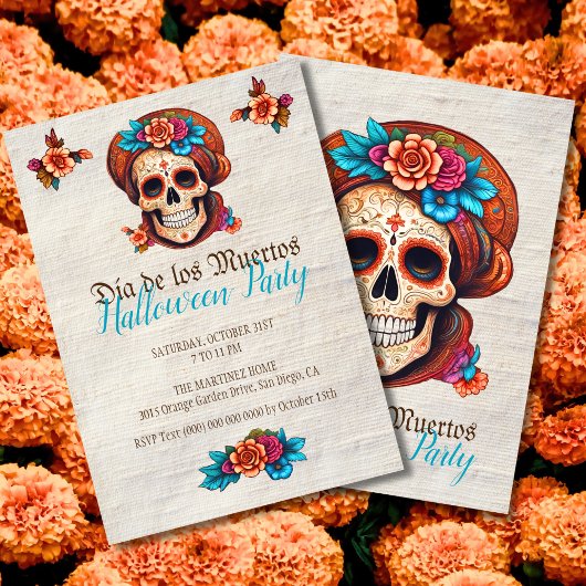 Boho Floral Skull Dia de Muertos Invitations