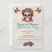 Boho Floral Skull Dia de Muertos Uitnodigingen (Voorkant)