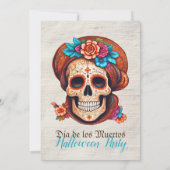Boho Floral Skull Dia de Muertos Uitnodigingen (Achterkant)