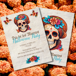 Boho Floral Skull Dia de Muertos Uitnodigingen
