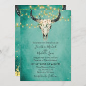 Boho Floral Skull, String Lights Turquoise Wedding Kaart (Voorkant / Achterkant)