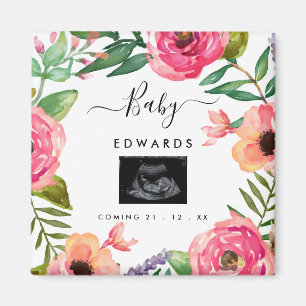 Boho Floral Sonogram Zwangerschap Aankondiging Magneet
