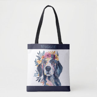 Boho Floral Spaniel Hond Waterverf Illustratie Draagtas