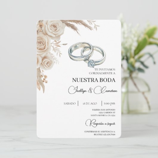 Boho Floral Spanish Wedding Invitation (Debout devant)