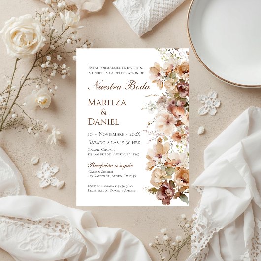 Boho Floral Spanish Wedding Invitation