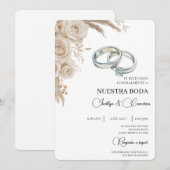 Boho Floral Spanish Wedding Invitation Kaart (Voorkant / Achterkant)