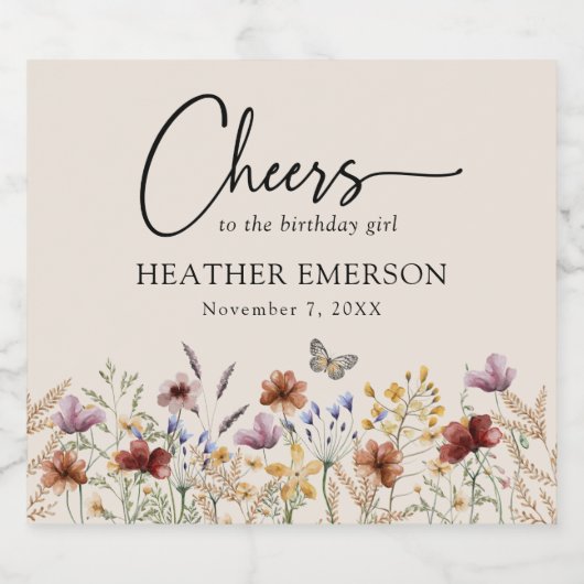 Boho Floral Sparkling Vin Étiquette bouteille (Étiquettes simples)