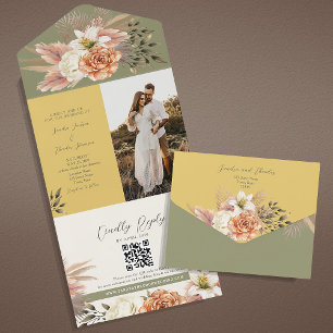 Boho Floral Spring Wedding All In One Uitnodiging