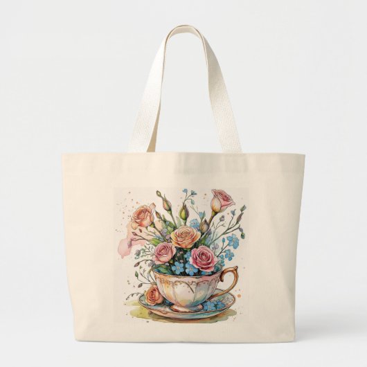 Boho Floral Teacup - Sac fourre-tout d'art floral (Devant)
