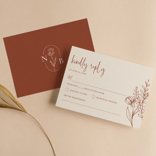 Boho Floral Terracotta brandt Sinaasappel bruiloft RSVP Kaartje