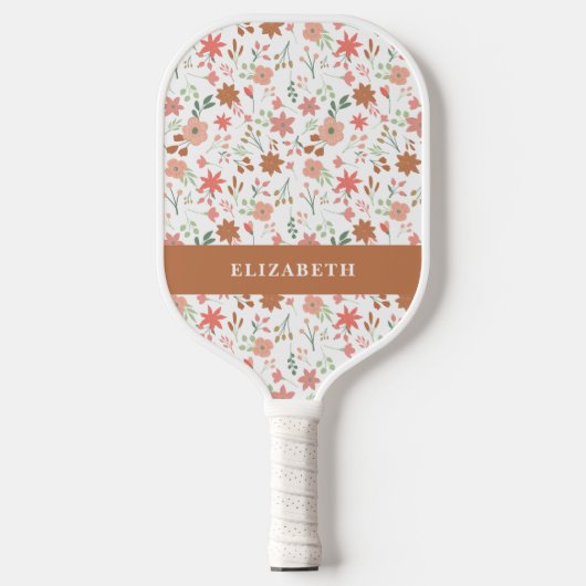 Boho Floral Terracotta Modern Personalized Pickleball Paddle (Voorkant)