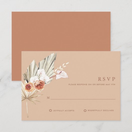 Boho Floral Terracotta Monogramme Mariage Carte RS (Devant / Derrière)
