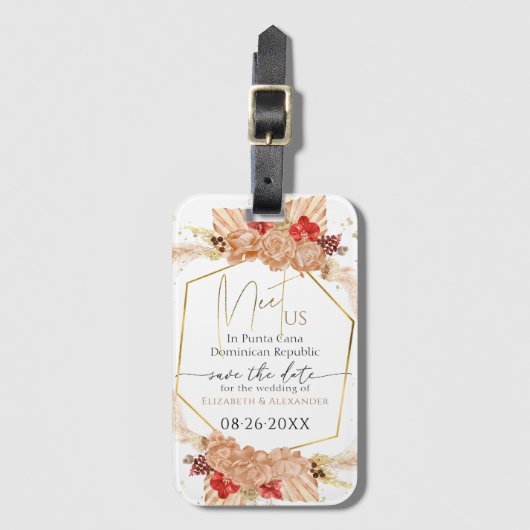 Boho Floral Terracotta verguld script Save the Dat Bagagelabel (Voorkant (verticaal))