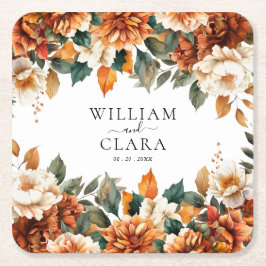 Boho Floral Terracotta Waterverf bruiloft Vierkante Kartonnen Onderzetter