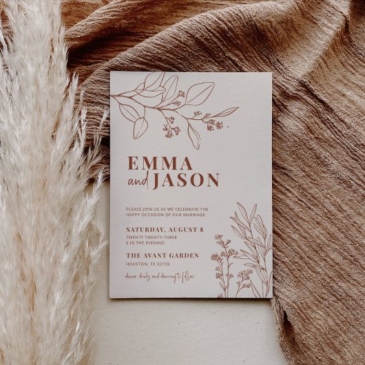 Boho Floral Terre Faire-part de mariage Beige