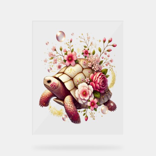 Boho Floral Tortue de mer rose Fleur (Recto)