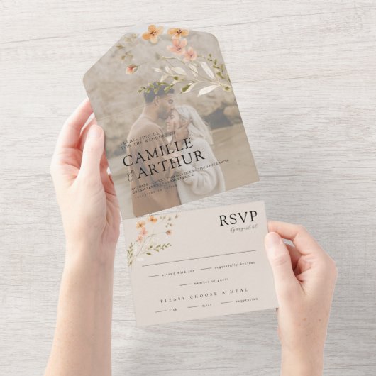 Boho Floral tout en un Faire-part de mariage RSVP (Déchirure)