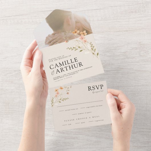 Boho Floral tout en un Faire-part de mariage RSVP (Déchirure)