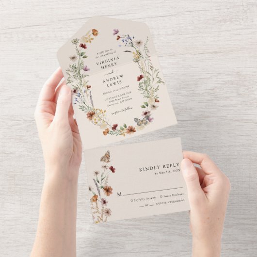 Boho Floral tout en un mariage Invitation (Déchirure)