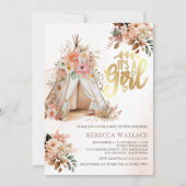 Boho Floral Tribal Teepee Girl Baby shower Kaart (Voorkant)