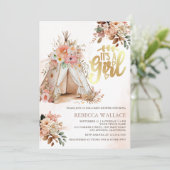 Boho Floral Tribal Teepee Girl Baby shower Kaart (Staand voorkant)