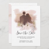 BOHO Floral Tropical Modern Script Palm Foto Save The Date (Voorkant / Achterkant)