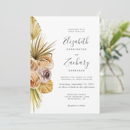 Boho Floral Tropical Soft Earth Tones Weddenschap Kaart (Staand voorkant)