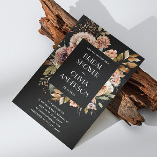 Boho Floral Vrijgezellenfeest Elegant zwart rust Kaart