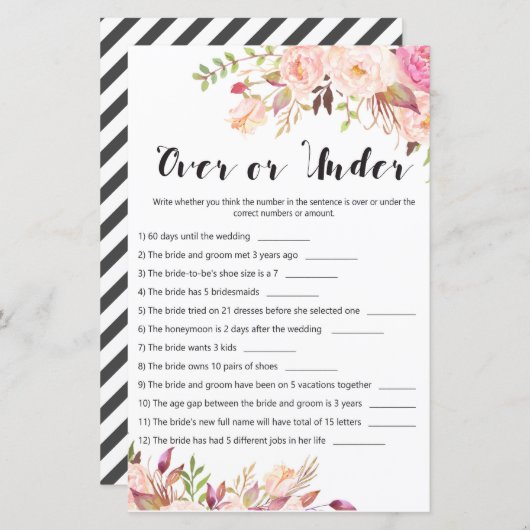 Boho Floral Vrijgezellenfeest Game - Over of onder (Voorkant / Achterkant)