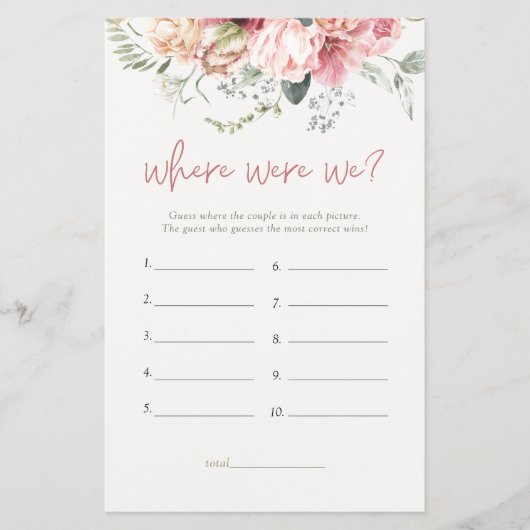 Boho Floral waar waren we Vrijgezellenfeest spel (Voorkant)