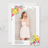 Boho Floral Waterverf Afstuderen Gouden Foto Bedankkaart (Achterkant)