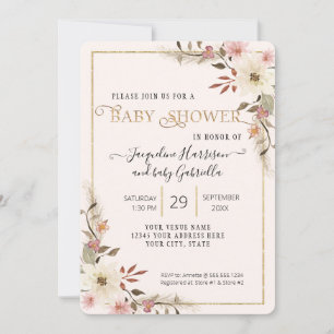 BOHO Floral Waterverf Elegant Baby shower Foto Kaart