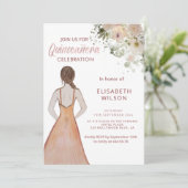 Boho Floral waterverf meisje in jurk Quinceañera Kaart (Staand voorkant)