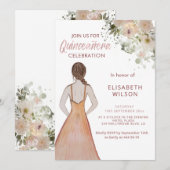 Boho Floral waterverf meisje in jurk Quinceañera Kaart (Voorkant / Achterkant)