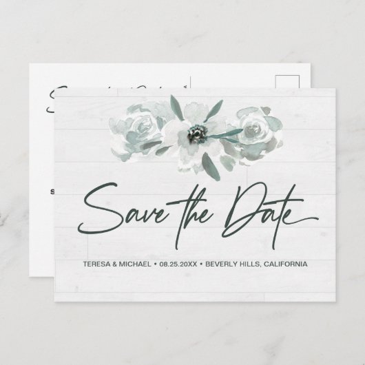 Boho Floral Waterverf Modern Sparen het datumManus Aankondigingskaart (Voorkant / Achterkant)