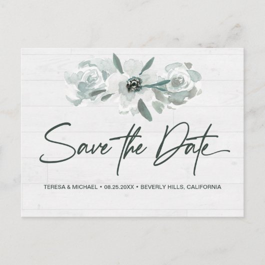 Boho Floral Waterverf Modern Sparen het datumManus Aankondigingskaart (Voorkant)