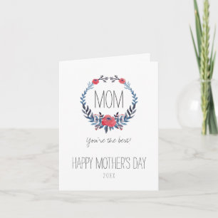 Boho Floral Waterverf Red Roses Moederdag Kaart