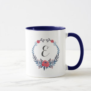 Boho Floral Waterverf Red Roses Monogram Mok