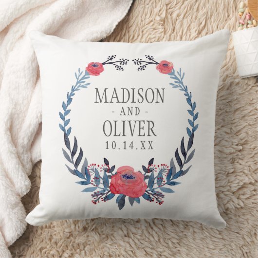 Boho Floral Waterverf Red Roses | Weddenschap Kussen (Deken)