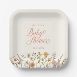 Boho Floral Waterverf Wildflower Baby shower Papieren Bordje