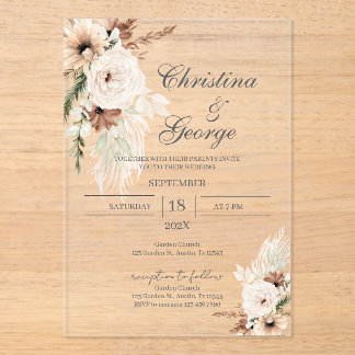 Boho Floral Wedding Acrylic Invitation