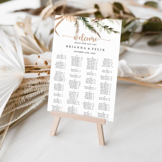 Boho Floral Wedding Alfabetical Seating Chart Poster