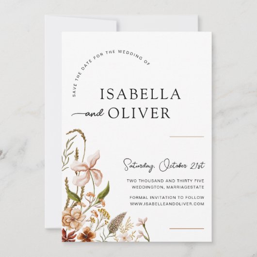 Boho Floral Wedding Enregistrer la date Carte Plat (Devant)