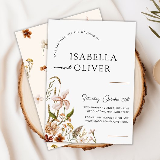 Boho Floral Wedding Enregistrer la date Carte Plat