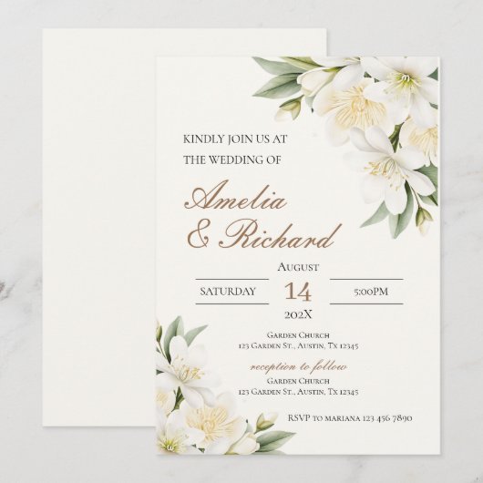 Boho Floral Wedding Invitation (Devant / Derrière)